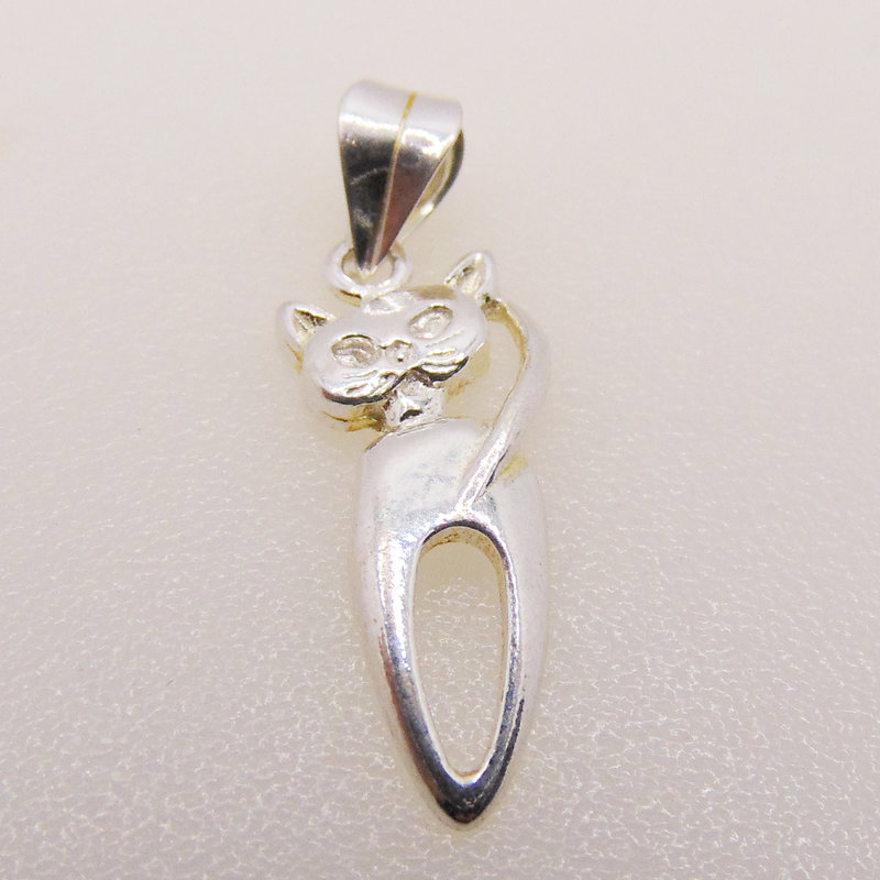 Front View Cat Sterling Silver Pendant 9x21mm