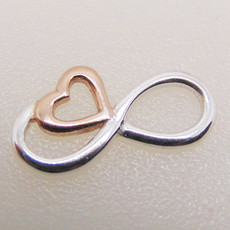 Bead World Infinity w/ Rose Gold Heart Sterling Silver Pendant 19x10mm