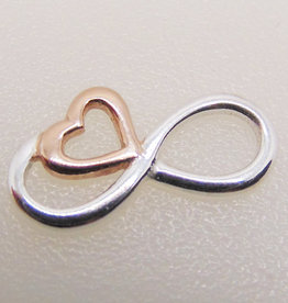 Bead World Infinity w/ Rose Gold Heart Sterling Silver Pendant 19x10mm