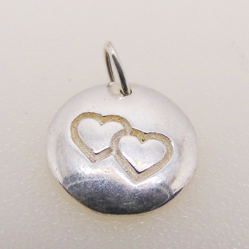 Bamiyan Engraved Double Heart Sterling Silver Pendant 12mm