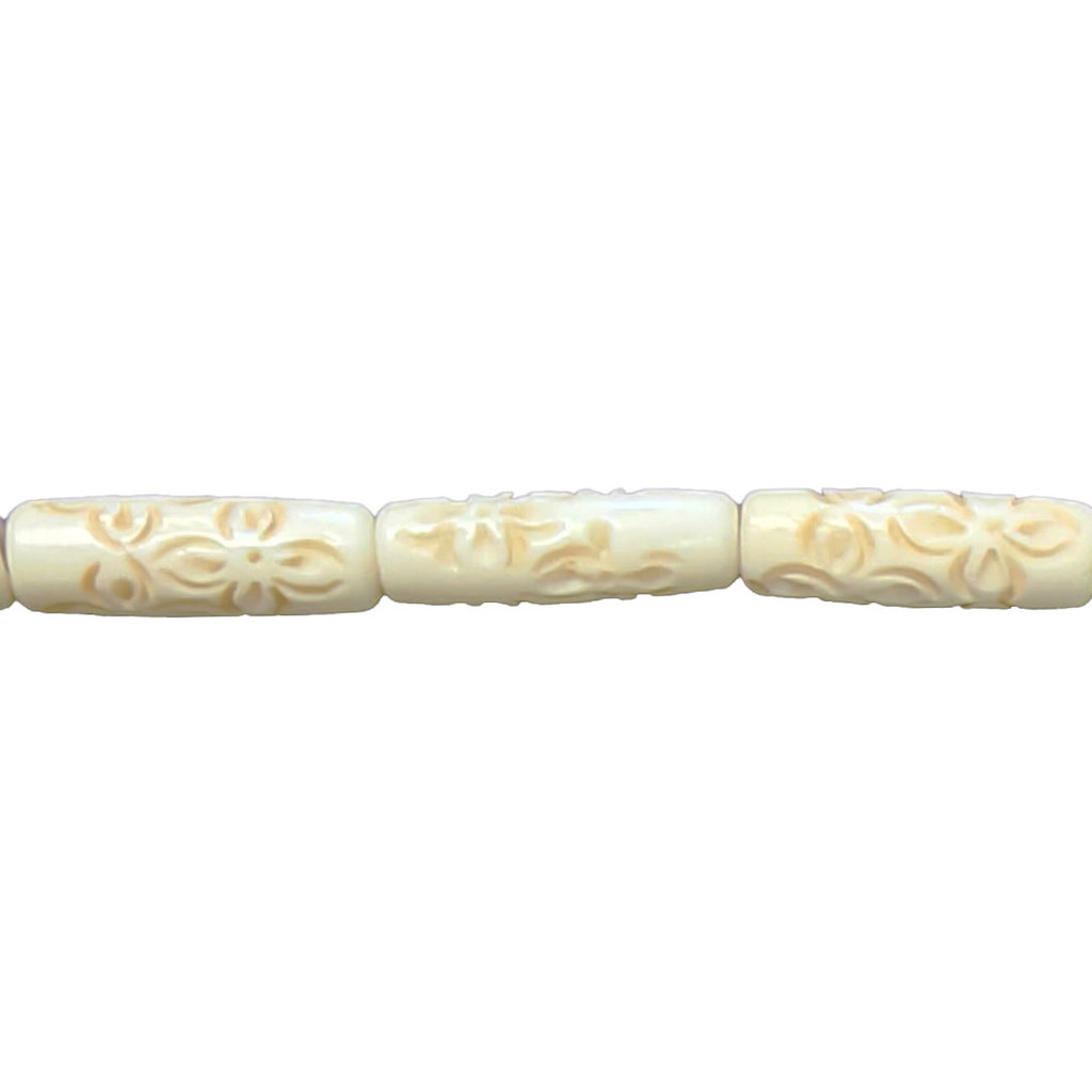 Ivory Flower Tube Bone Beads 16" Strand 8x24mm