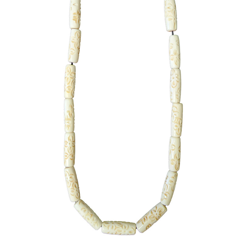 Ivory Flower Tube Bone Beads 16" Strand 8x24mm