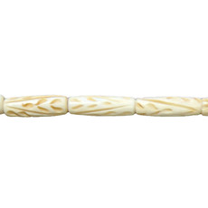 Ivory Line and Leaf Tube Bone Beads 16" Strand 8x24mm