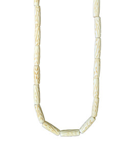 Ivory Line and Leaf Tube Bone Beads 16" Strand 8x24mm