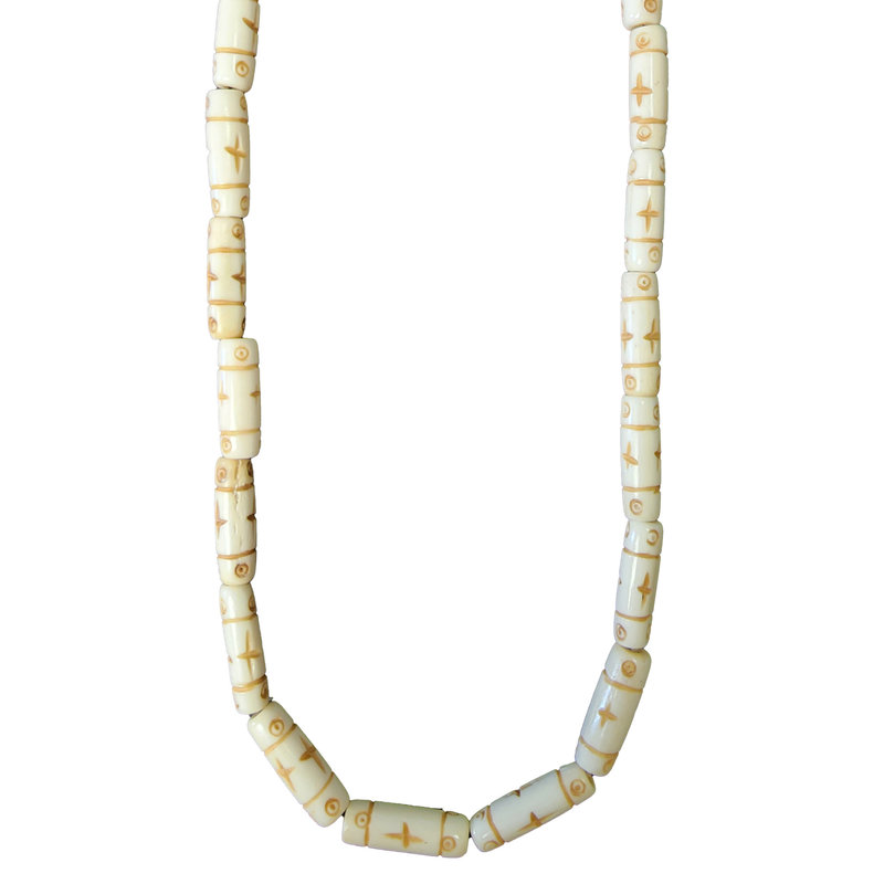 Ivory Cross and Circle Tube Bone Beads 16" Strand 7x24mm