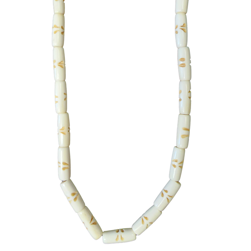 Ivory Sideway Petal Tube Bone Beads 16" Strand 8x24mm