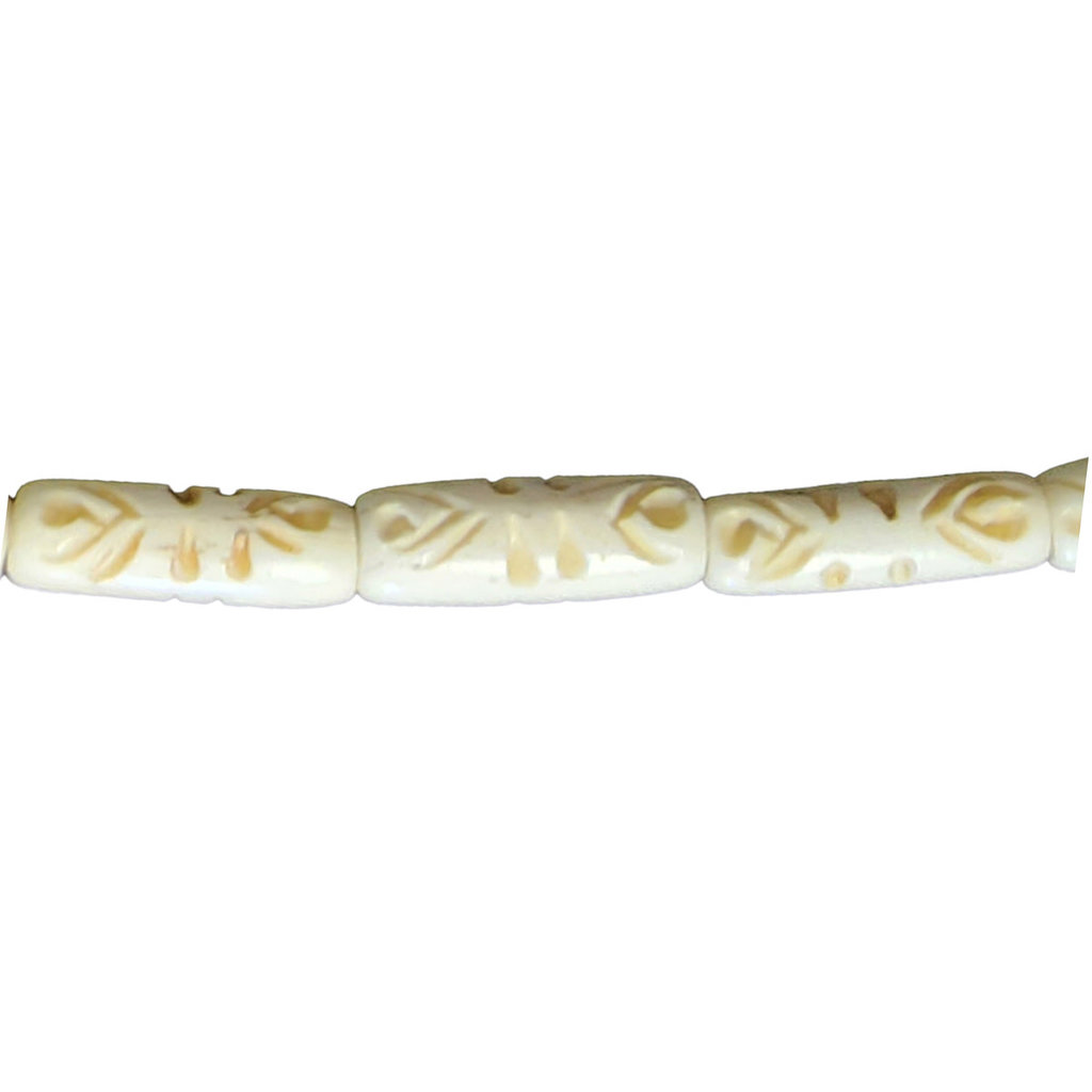 Ivory Rose and Petal Tube Bone Beads 16" Strand 7x24mm