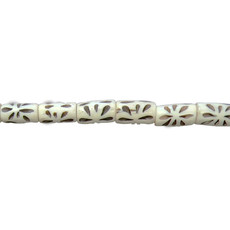 Ivory with Black Petal Pattern Tube Bone Beads 9x11mm