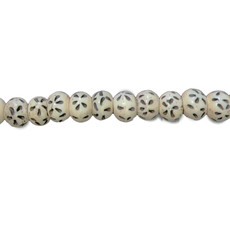 Ivory with Black Petal Spheroid Bone Beads 16" Strand 11x9mm