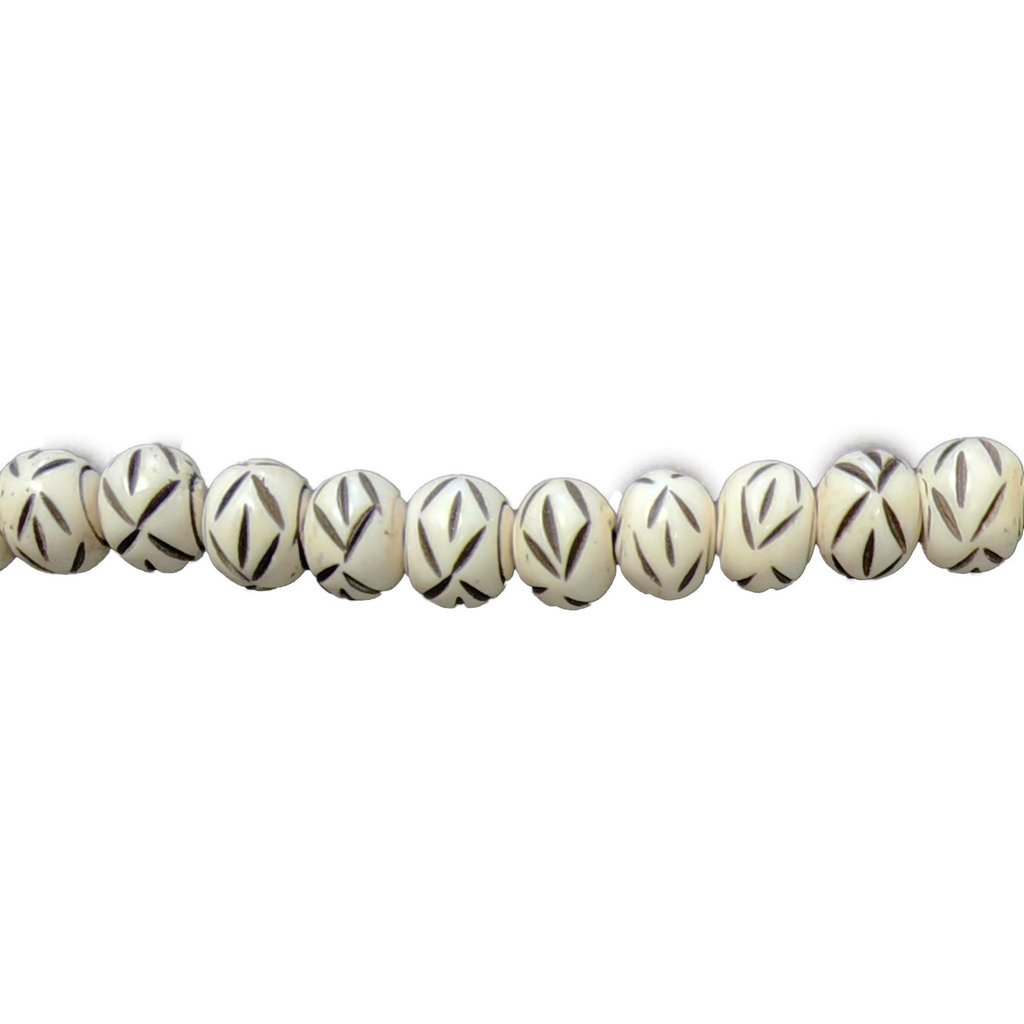 Ivory with Black Lines Spheroid Bone Beads 16" Strand 14x11mm
