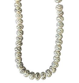 Ivory with Black Lines Spheroid Bone Beads 16" Strand 14x11mm