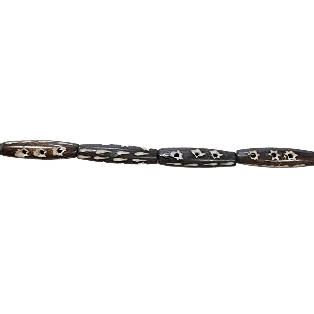 Brown with Holes and Lines Tube Bone Beads 16" Strand 5x24mm