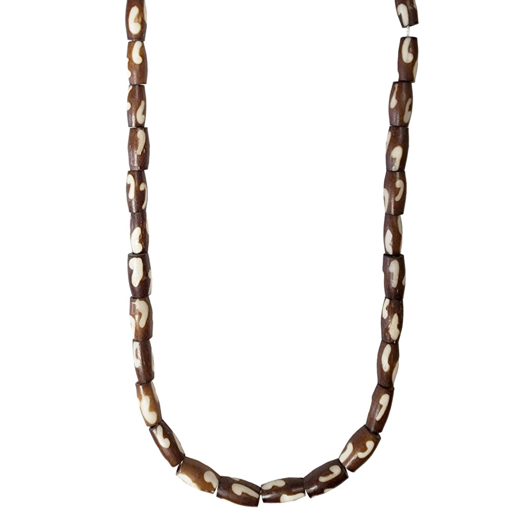 Brown with Swirly Lines Tube Bone Beads 16" Strand 6x12mm