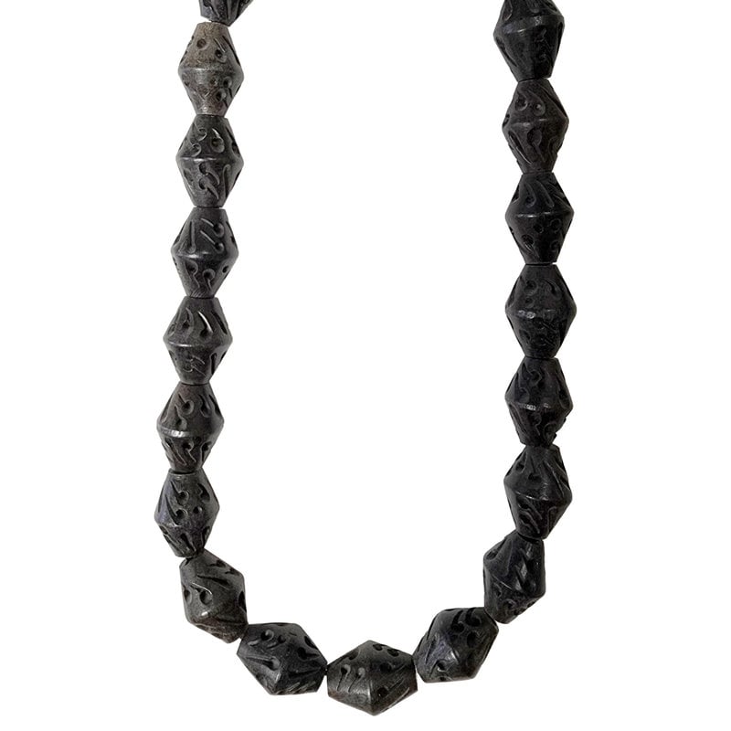Black with Swirly Lines Bicone Bone Beads 16" Strand 15x20mm