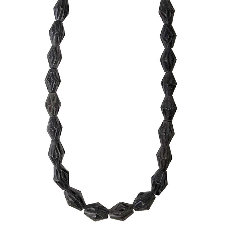 Black with Lines Bicone Bone Beads 16" Strand 11x17mm