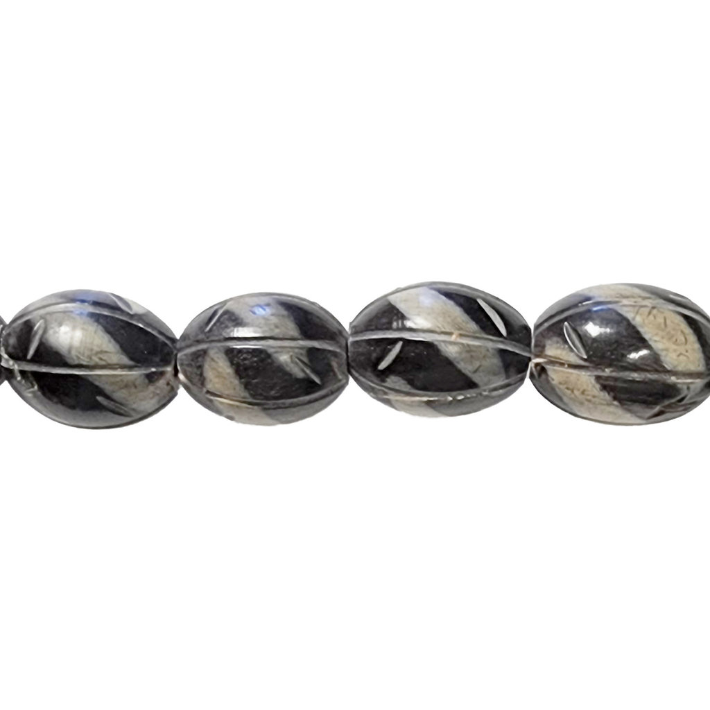 Dark Brown with Lines Oval Horn Beads 16" Strand 17x22mm