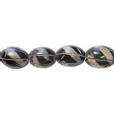 Dark Brown with Lines Oval Horn Beads 16" Strand 17x22mm