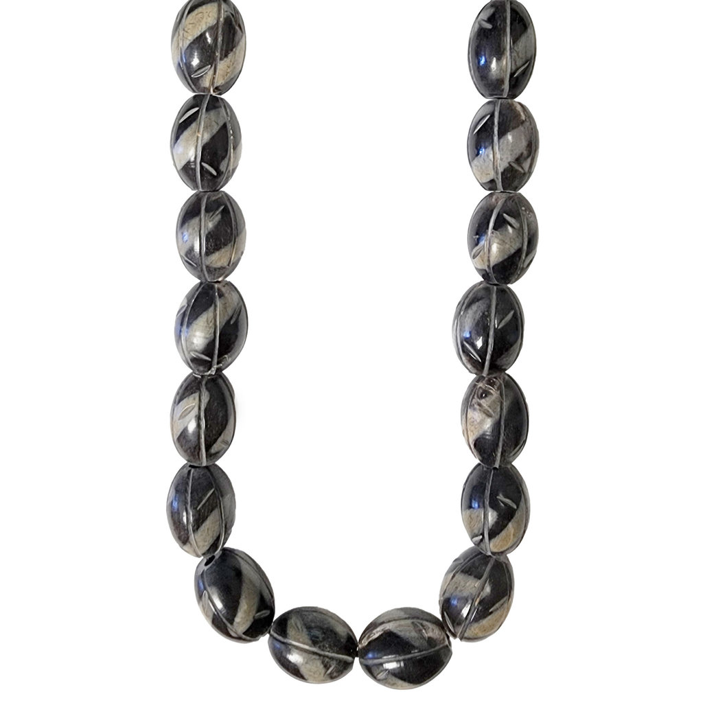 Dark Brown with Lines Ovoid Horn Beads 16" Strand 17x22mm