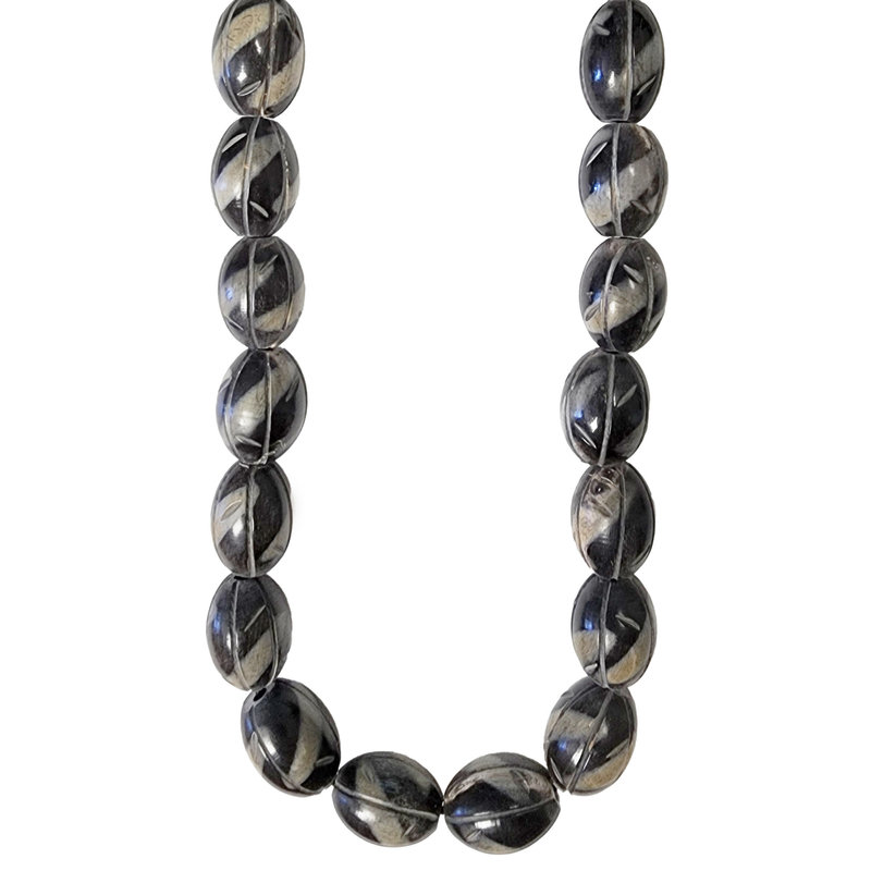 Dark Brown with Lines Oval Horn Beads 16" Strand 17x22mm