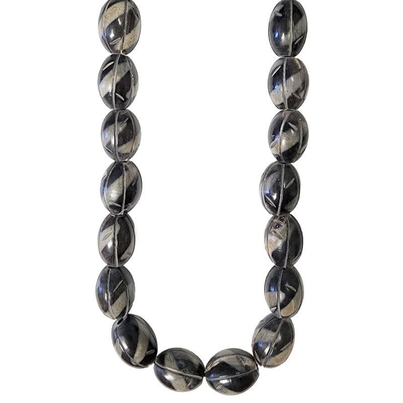 Dark Brown with Lines Ovoid Horn Beads 16" Strand 17x22mm