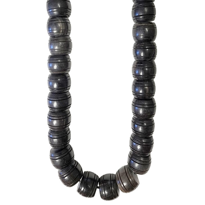 Black with Ring Carvings Barrel Horn Beads 16" Strand 22x17mm