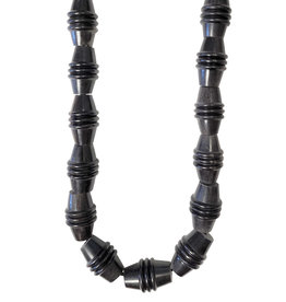 Black with Rings Bicone Horn Beads 16" Strand 18x26mm