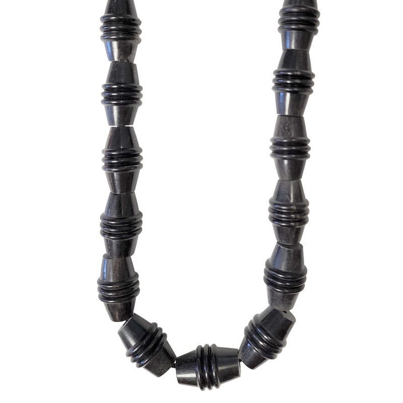 Black with Rings Bicone Horn Beads 16" Strand 18x26mm