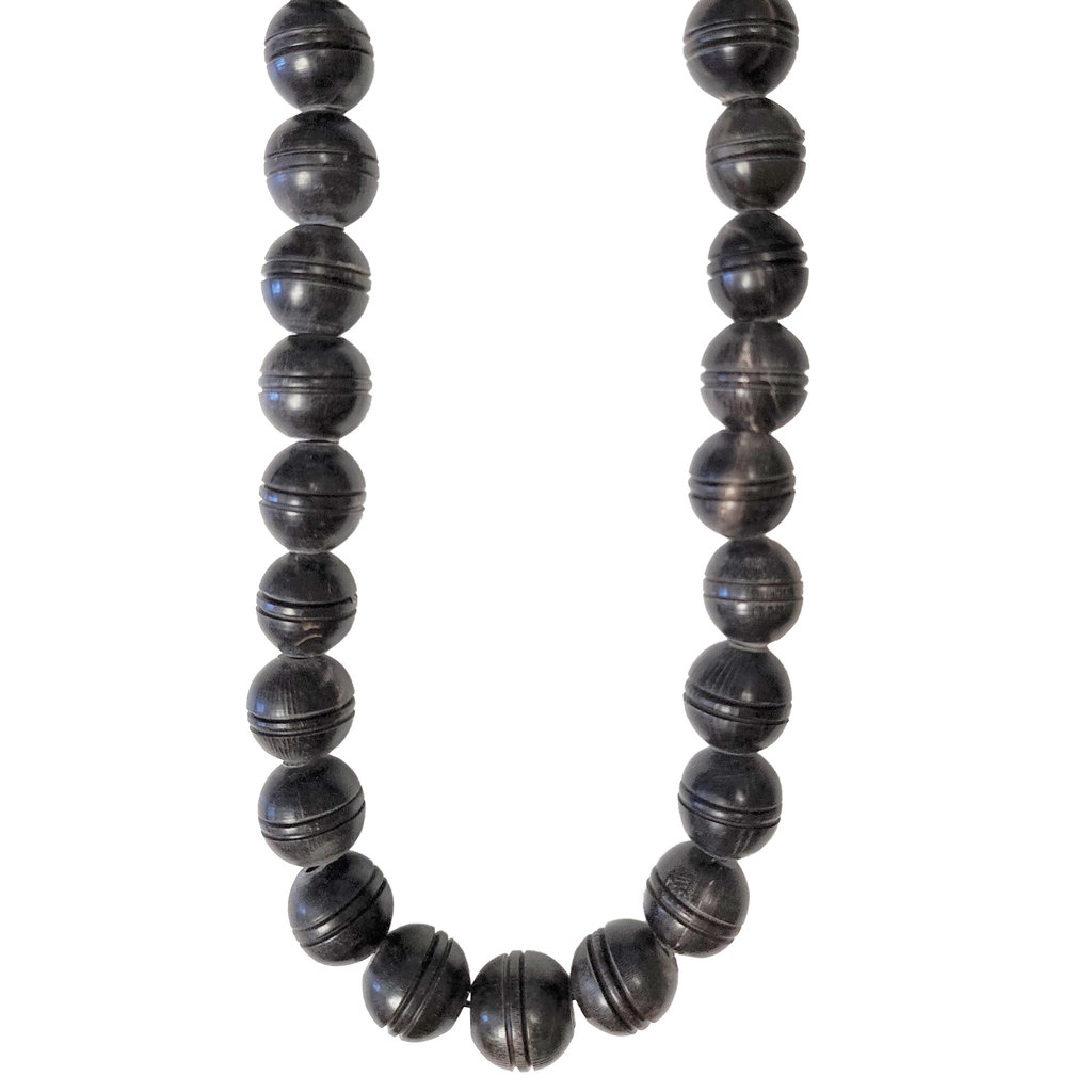 Black with Rings Round Horn Beads 16" Strand 18mm