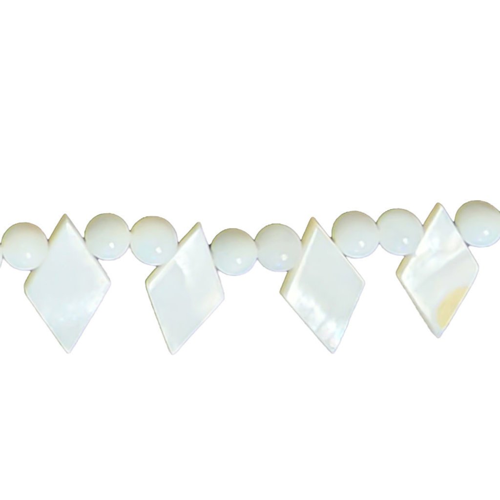 White Mixed Shape Shell Beads 16" Strand (Round and ST Diamond)