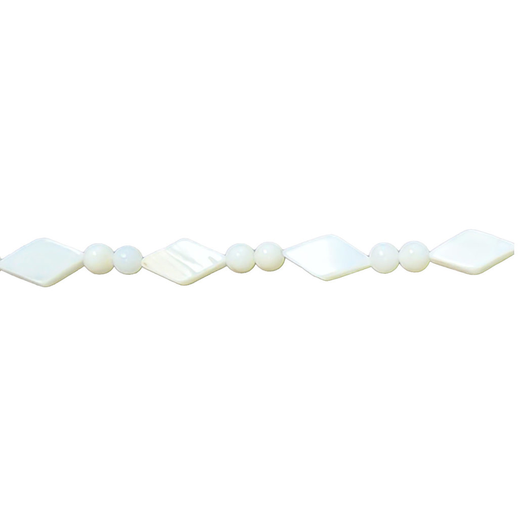 White Mixed Shape Shell Beads 16" Strand (Round and TB Diamond)