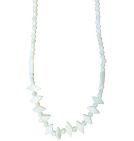 White Mixed Shape Shell Beads 16" Strand (Round, Rectangle and Diamond)