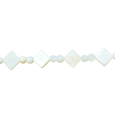 White Mixed Shape Shell Beads 16" Strand (Round and Square Diamond)