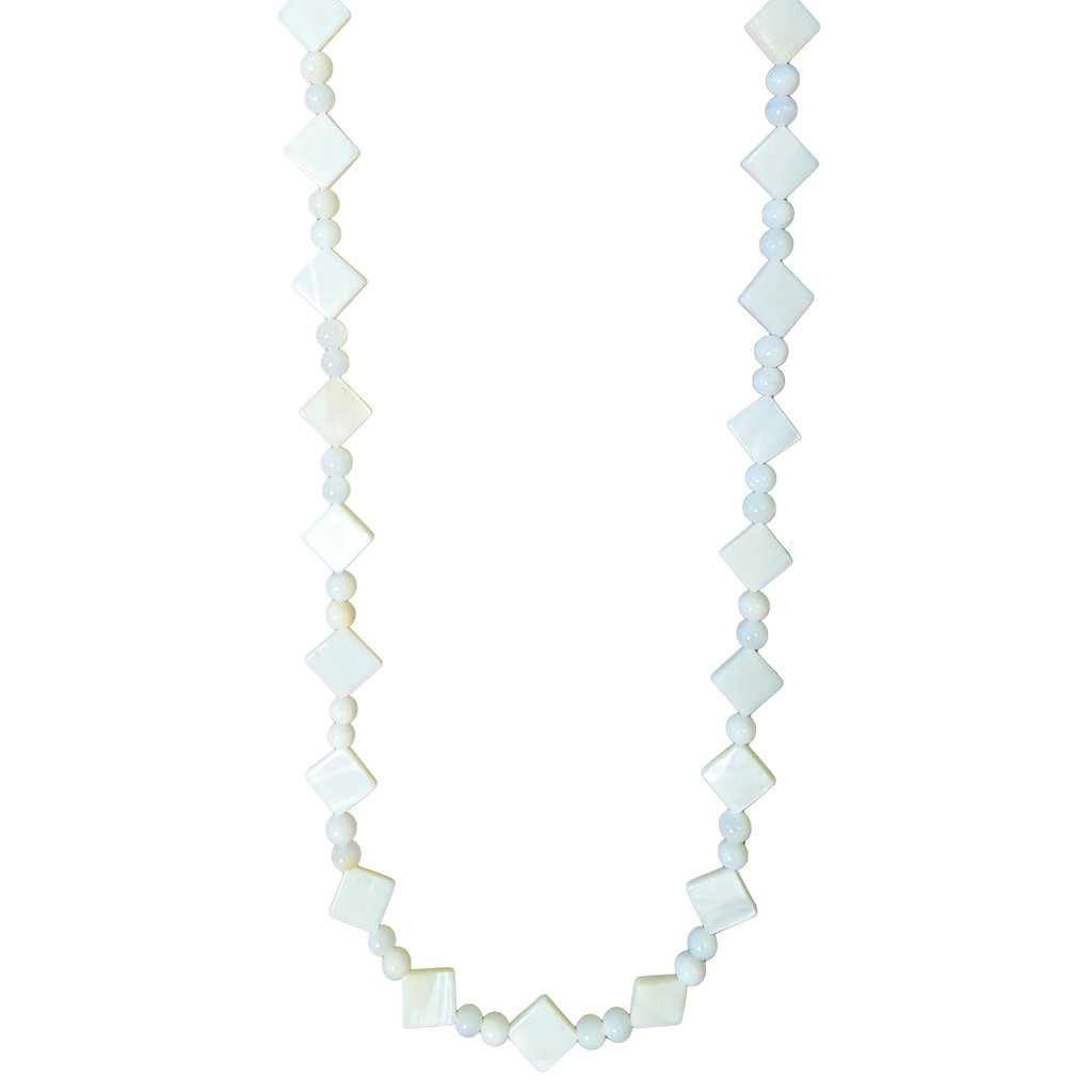 White Mixed Shape Shell Beads 16" Strand (Round and Square Diamond)