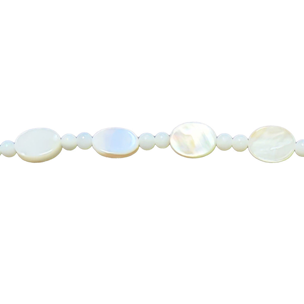 White Mixed Shape Shell Beads 16" Strand (Round and Oval)