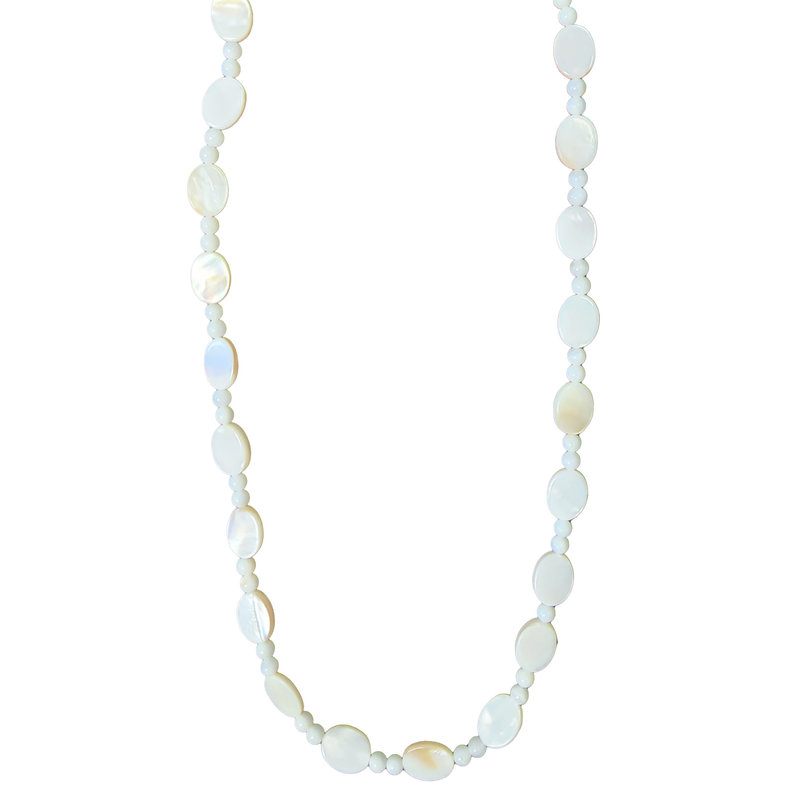 White Mixed Shape Shell Beads 16" Strand (Round and Oval)