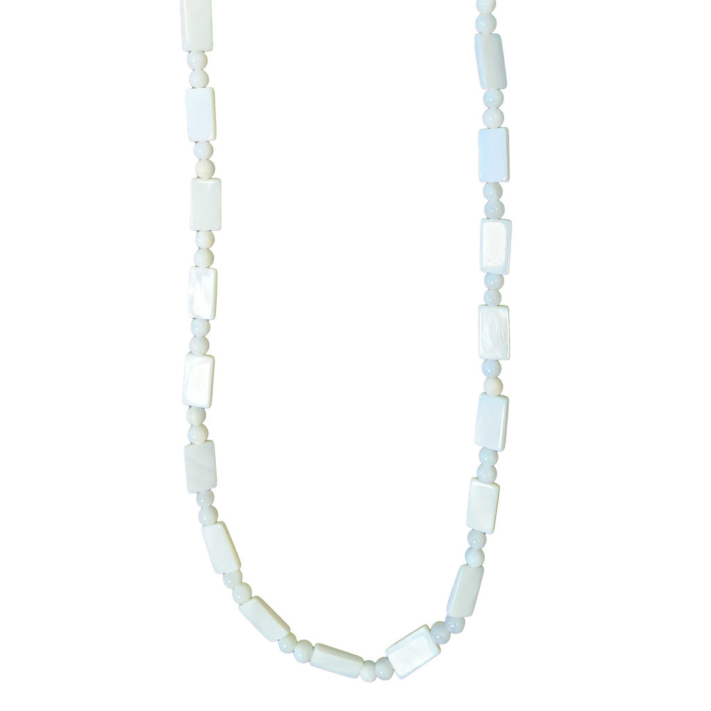 White Mixed Shape Shell Beads 16" Strand (Round and Rectangle)