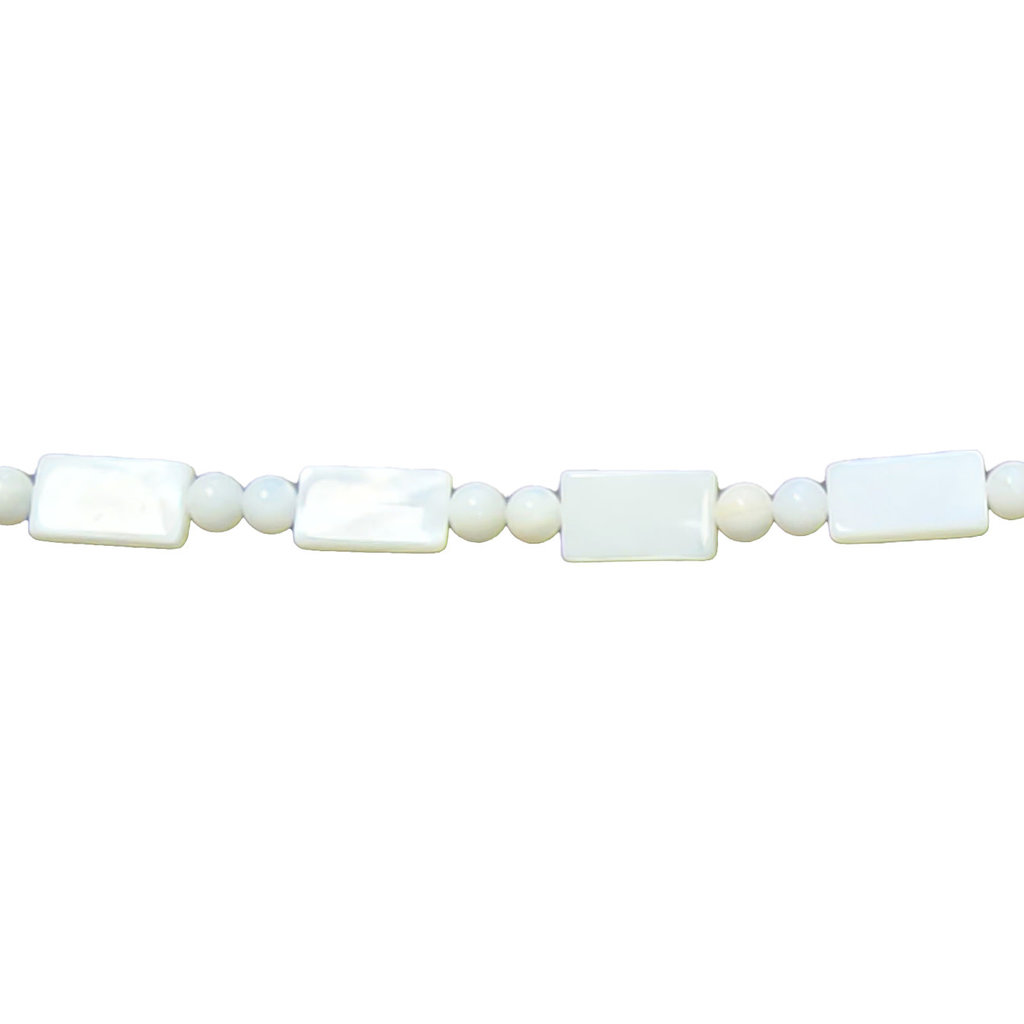 White Mixed Shape Shell Beads 16" Strand (Round and Rectangle)