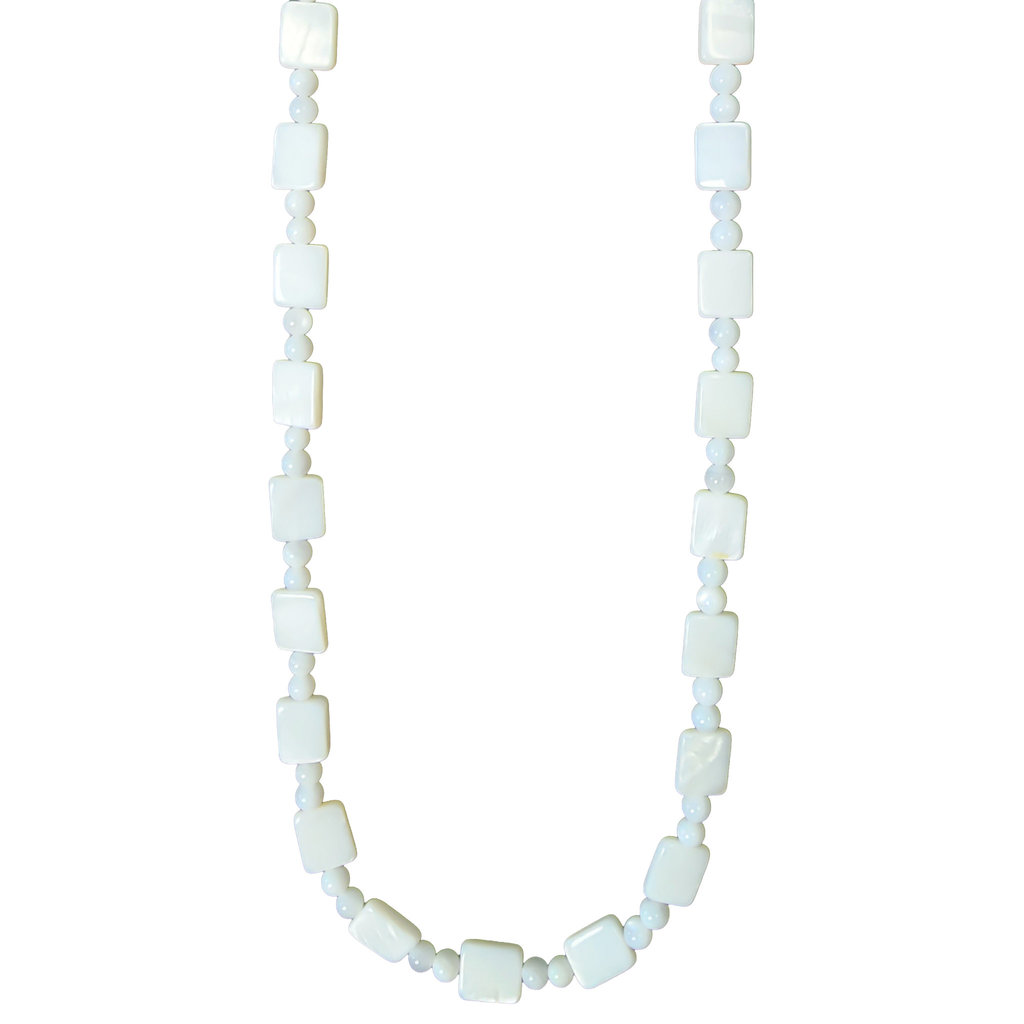 White Mixed Shape Shell Beads 16" Strand (Round and Square)