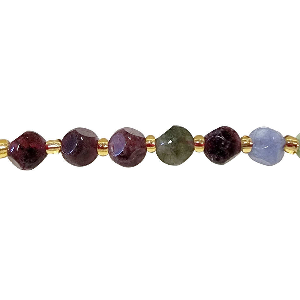 Mixed Gemstone Faceted Cube Diagonally Drilled 16" Strand 6mm