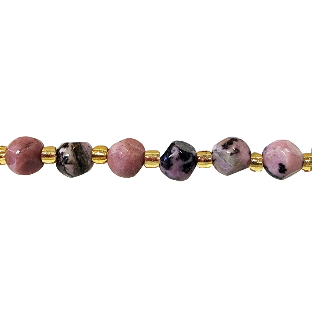 Rhodonite Faceted Cube Diagonally Drilled 16" Strand 6mm