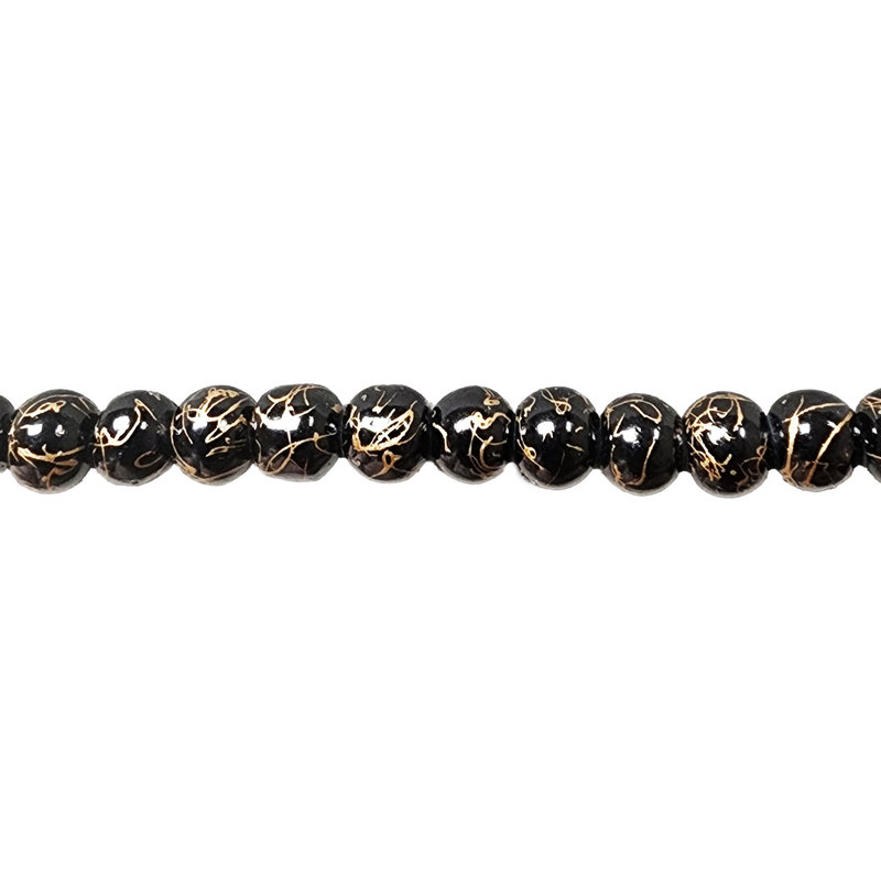 Glass Bead Opaque Black with Gold Splatter