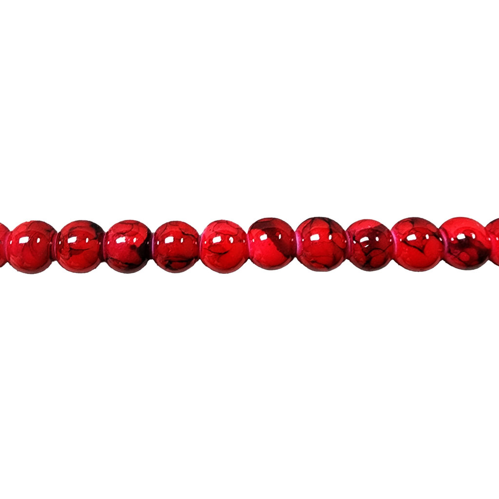 Glass Bead Opaque Red with Black Splatter