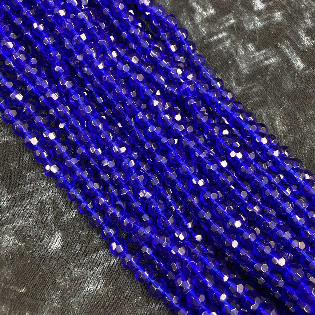 Faceted Round Blue Beads Strand 8mm 45pcs
