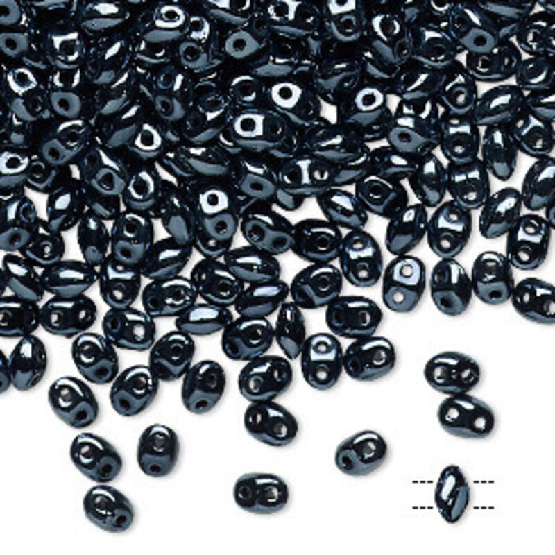 Preciosa Preciosa Twin Bead Opaque Shiny Black 5x2.5mm 10Gm