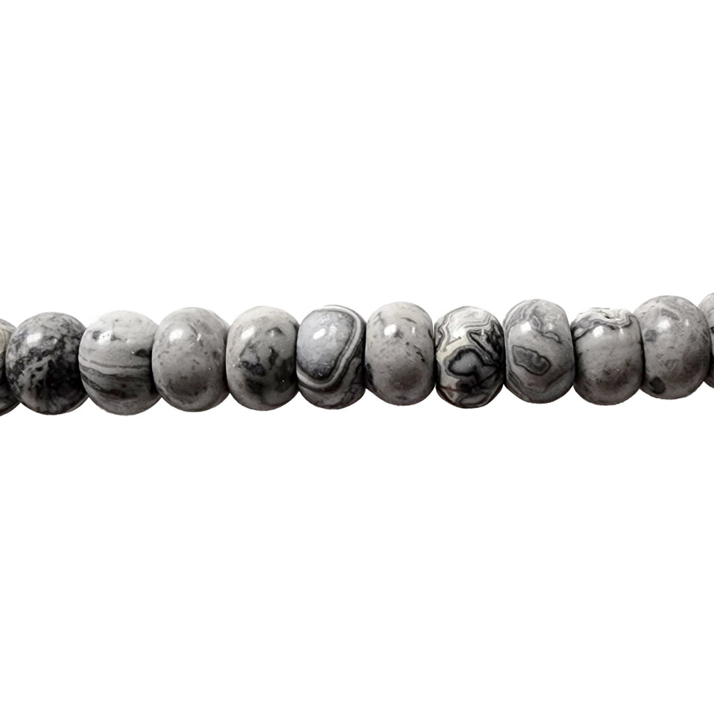 Grey Picasso Jasper Smooth Rondelle 16" Strand