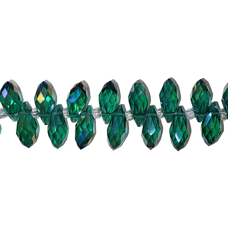 Emerald AB Teardrop Faceted  Beads 16" Strand 6x12mm