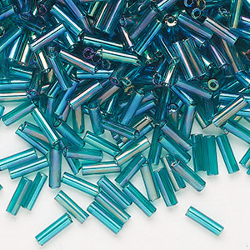 Preciosa Czech Bugle Bead #3 Loose TL Rainbow Teal 50gm pkg.