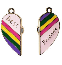 Matching Magnetic Pink Heart Best Friends with Rainbow Charm 31x15mm