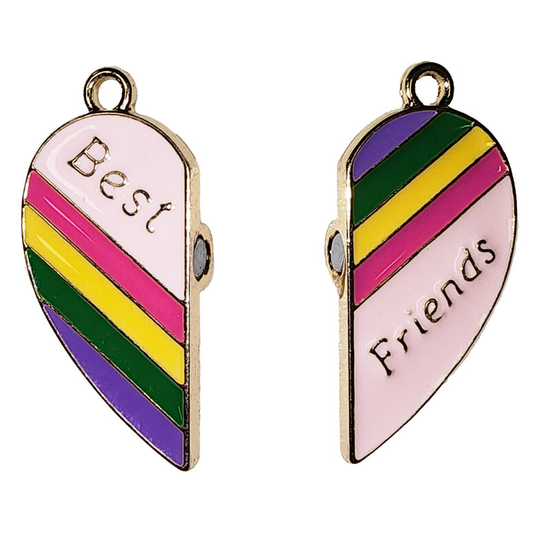 Matching Magnetic Pink Heart Best Friends with Rainbow Charm 31x15mm