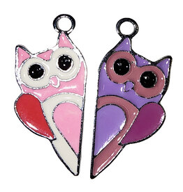 Matching Pink and Purple Owl Charm 25x13mm
